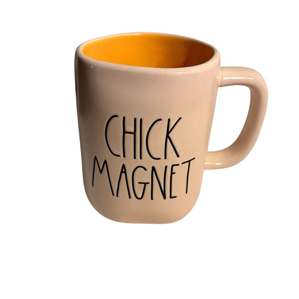 Rae Dunn Artisan Collection Magenta White And Yellow Coffee Mug W/ CHICK MAGNET